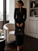 Women's Evening Party Elegant Long Dress Solid V-Neck Long Sleeve Sheath Bodycon Maxi Dresses White Black Clothing