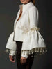 Women Pearl Tassel Jacket Elegant Stand Collar Pearl Fringed Decor Embroidery Flare Sleeve Coat Autumn Winter Outwear