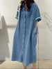 Autumn Collection Women's Cowboy Long Dress Loose Single Breasted Flip Collar Casual Medium Long Shirt Dress