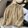 Korean style Coat Women Autumn Winter Women's Long Plush Fleece Zipper Jacket Women Fur Cardigan Coat