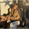 Women Suede Faux Fur Trim Jacket Fur Lapel Collar Cuffs Double Breasted Fitted Waist Long Sleeve Coats Vintage Warm Winter Coat