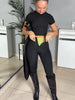 Women High Waist Zipper Abdomen Shaping Shark Pants Black Slim Tie-waist Hip Package Pant Female Autumn Lady Trousers