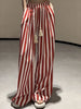 Korean Casual Striped Wide Leg Pants Women High Waist Elegant Straight Trousers Vintage Lace Up Female Spring Loose Pants