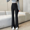 Black Front Split Flares Pants Women High Waist Elastic Slim Fit Wide Leg Pants Woman Y2K Simple Trousers