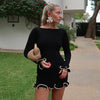 Knitted Contrast Slim Fit Mini Dress Women's Autumn Knitted Sweater Dress Long Sleeve Knitted Mini Dress
