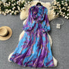 Retro Elegant Autumn Edible Tree Fungus Patchwork Long Sleeves Print Chiffon Dress A-line French Vintage Vacation Women Dresses