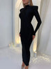 Shoulder Padded Long Sleeve Bodycon Green Party Club Maxi Long Dress Spring Autumn Women Elegant Clothes