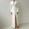Sexy Slim Women's Dress V-Neck Long Sleeve Ankle Length Dresses Elegant Classic Slit Female Dress Robe De Soiree