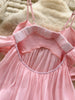French Sweet Bow Camisole Mini Dress for Women Korean Version Pink Ruffle Edge Sexy A-line Dress T106