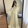 Women Chiffon Solid Ruffled Dress Flare Sleeve Round Neck Elegant Maxi Gown Evening Party Holiday Lady