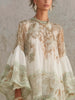 European and American Style Printed Lotus Leaf Hem Dress for Women, Vacation-Inspired, Loose Fit, Flowing, Stylish Shor
