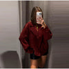 Red Suede Lapel Moto Jacket Oversized Zipped Long Sleeve Autumn Women Streetwear Biker Coat Versatile Lady Jaqueta
