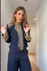 Retro Stand Collar Napoleon Slim Jacket Women Chic Navy Style Full Sleeve Gold Embroidered Coat Lady High Street Outwear