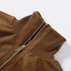 Vintage Faux Suede Jackets Women's Slim Full Sleeves Zipper Stand Collar Cropped Coats Ladies Autumn Solid Streetwear