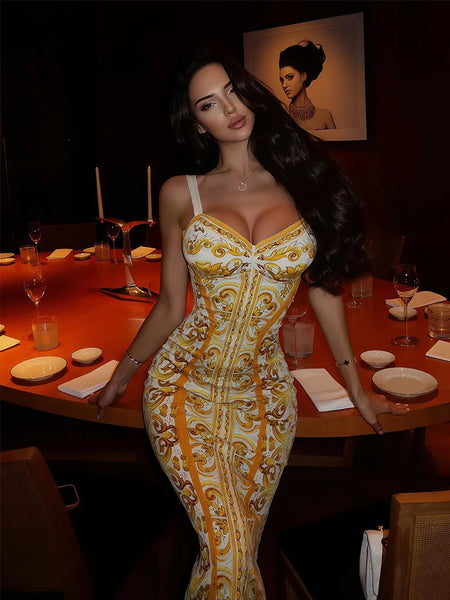 Pattern Printed Zipper Camisole V Neck Bodycon Sexy Club Woemn Party Dresses Female Skinny Elegant Outfits Robes
