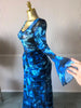 Women Floral Tie Dye Print Stacked Ruched Long Sleeve A-line Maxi Long Dress Birthda Party Education Dresses