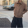Brown Suede Toggle Coat For Women Casual Lapel Long Sleeve Gold Buckle Cropped Jacket Lady Spring Chic Streetwear