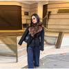 Autumn Solid Lace Up Jacket For Women High Street Turn Down Fur Collar Long Sleeve Belt Coats Lady Chic Street Outerwear