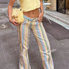 Rainbow Baggy Jeans Pants Women's Straight Jeans Female Striped Low Landing Jeans Chic Denim Trousers Streetwear Pants