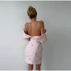 Elegant Women's Printed Buttons Short Dress Waist Cinched Shoulder Pads High Collar Dresses Autumn Lady Holiday Party Robes