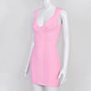 Sexy Plunge V Bandage Dress Stripes Slim Bodyocn Mini Party Celebrity Evening Dress Elastic Knitted Vestidos