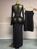 Women Flare Long Sleeve Stacked Dot Mesh See Though with Lining Maxi Long Dress Evening Birthday Sexy Party Dresses