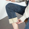 Women's Winter Fleece Warm Jeans Retro Elastic Thickened Comfortable Straight Korean Casual Female Velvet Denim Pants