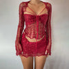 Sexy Sequined Knitted Sweater Party Dresses 3 Piece Skirt Sets Womens Outfits Flare Long Sleeve See Through Clue Wear Dress