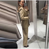 Elegant Stripe Blazer Women Loose Full Sleeve Stand Collar Single Breasted Coats Female Spring Outwear Lady
