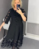 Plus Size Flared Dress with Dots Decor Women Long Black O-neck Perspective Dot Loose Dresses Elegant Casual Daily Wear