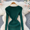 Winter Women Knit Maxi Dress O Neck Autumn Long Sleeve Slim Solid Harajuku Ladies Pencil Sweater Long Dresses