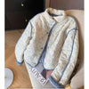 Korean Stand Collar Floral Cotton Jacket Women's Autumn Winter Warm Short Cotton Quilted Outerwear Sweet Design Blue Tops