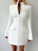 Office Elegant Dress Women Autumn Single Breasted Stand Collar Simple Solid Street Commute Skinny Suit Bodycon