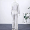 Zipper Plush Jacket Long Pants Lady Set Solid Color Lapel Jackets High Waist Slim Bell-Bottom Trousers Casual Women's Sets