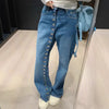 American high street breasted design straight jeans women's autumn and winter high waist design loose slim pants