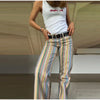 Multicolor Striped Low Waisted Pants Straight Leg Full Length Retro Colorful Trousers Spring Casual Lady Daily Wear