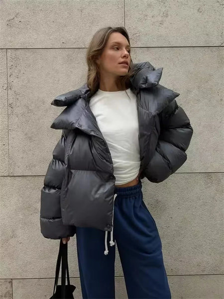 Winter Warm Puffer Jackets Women's Loose Parkas Coat Hooded Bread Jacket Outwear Cotton-padded Solid Quilted Jacket