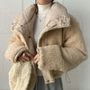 Korean Double-Sided Wear Lamb Fur Patchwork Down Cotton Jacket Women's Autumn Winter Short Big Lapel Student Bread Coat