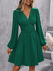 Dresses Woman Clothing V Neck Lantern Sleeve Wrap Mini Dress Ruched Waist Flowy Hem Elegant for Autumn and Party Styles