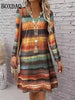 Woman Casual Geometry Pattern 3D Print Dresses Autumn Winter Female Ethnic Style Retro Loose Dress Ladies Long Sleeve Dress