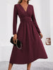 Elegant Solid Color Knit Dress for Women Fall Winter Overlap V-Neck Long Sleeve with Waist Shirring Bodycon Long Maxi Dress