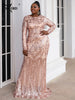 Black Sequin Plus Size Party Dress Elegant Women O-neck Long Sleeve Bodycon Mermaid Prom Dresses Large Size Evening Gown
