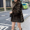 Brown Hooded Women's Faux Mink Fur Coat Thick Autumn Winter Chic Cardigan Mid Length Loose Warm Jackets 2DB4632