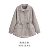 Women's European and American Style Simple Stand-up Collar Plaid Coat Pleated Coats