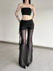 Aesthetic Sexy See Through Pants Women Dark Gothic Streetwear Vintage Coquette Grunge Ruffle Patchwork Flare Pants Femme
