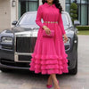 Spring Pleated Women's Dress Solid Color Mesh Patchwork Design Solid Color Casual Loose Lapel Button Clothing