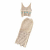 Seaside Vacation  Set Female Sexy Perspective Hollow Out Tassel Tank Tops Two Piece High Waist Skirt Summer Outfit z1140