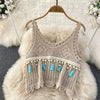 Seaside Vacation  Set Female Sexy Perspective Hollow Out Tassel Tank Tops Two Piece High Waist Skirt Summer Outfit z1140