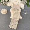Seaside Vacation  Set Female Sexy Perspective Hollow Out Tassel Tank Tops Two Piece High Waist Skirt Summer Outfit z1140