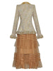 Seasixiang  Designer Autumn Suit Women Tassel Plaid Tweed Stand Collar Jacket + Elastic Waist Mesh Skirt Two Piece Set